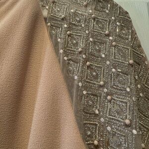 Elegant Tan and Gold Beaded Fabric